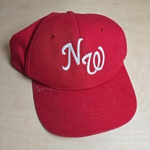 NW Youth Red Baseball Hat Embroidered White Letters Adjustable Otto Cap Stains‎